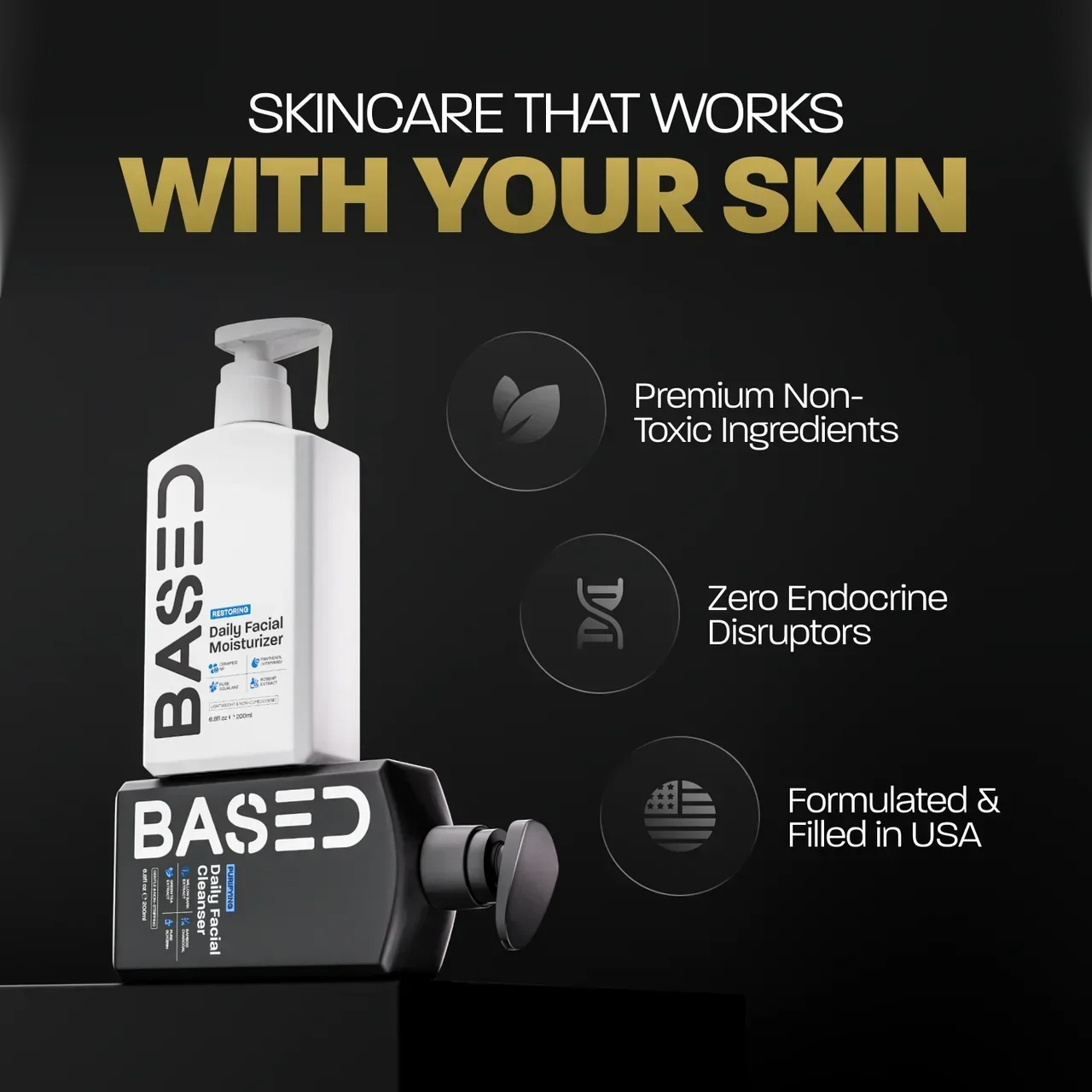 BASED Dúo Skincare Diario - detalle del packaging para hombres Reino Unido